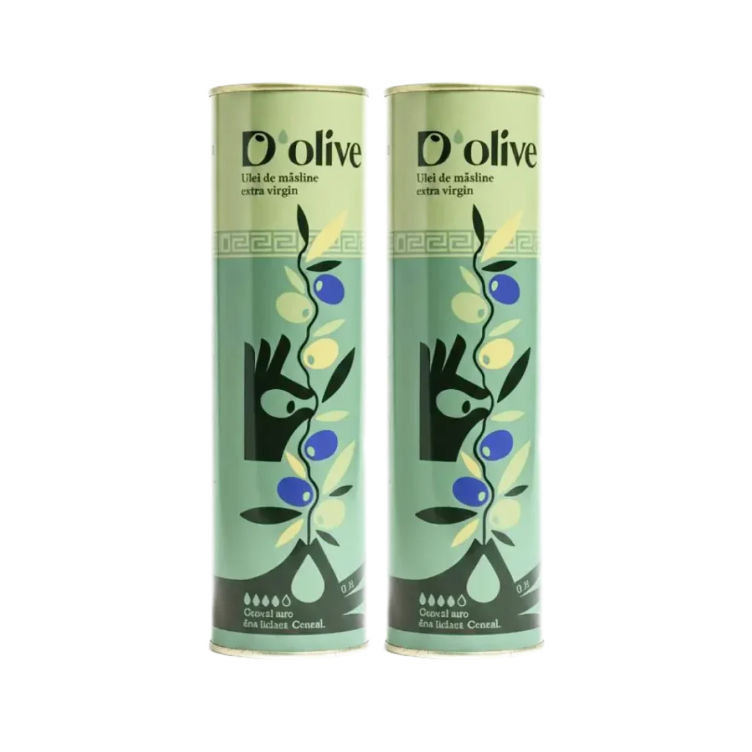 Două recipiente de 1 litru cu ulei de măsline extravirgin D’Olive Gustul Intens, obținut din măsline Koroneiki din Creta
